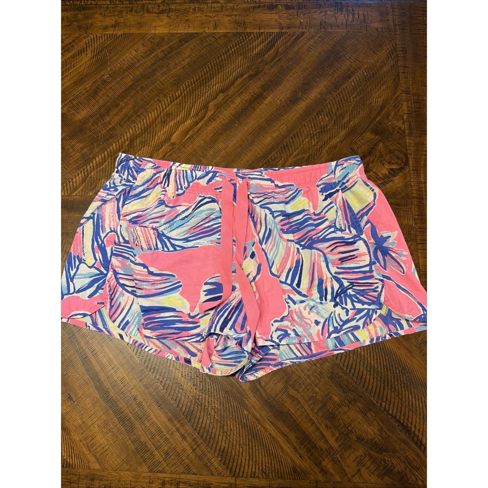 Lilly Pulitzer Tiki Pink Cabana Pajama Sleep Shorts Womens M Lounge PJ Beach